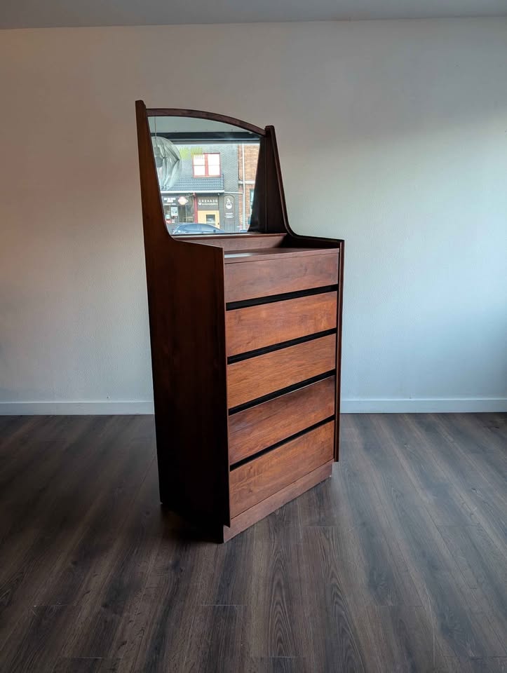 MCM Mirrored Walnut Highboy by Dillingham