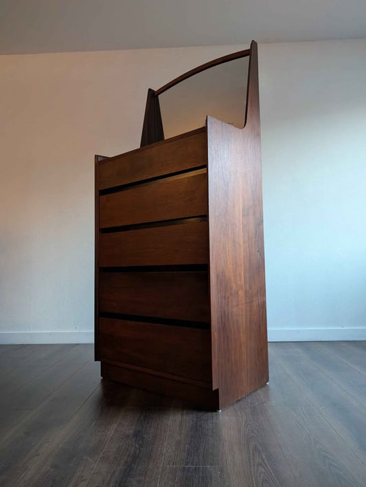 MCM Mirrored Walnut Highboy by Dillingham