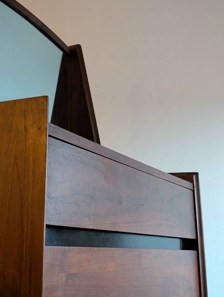 MCM Mirrored Walnut Highboy by Dillingham