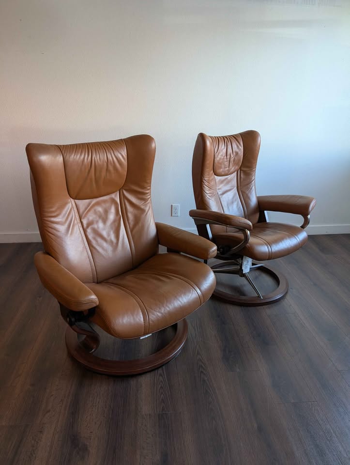 His & Hers Ekornes Stressless Wing Recliners