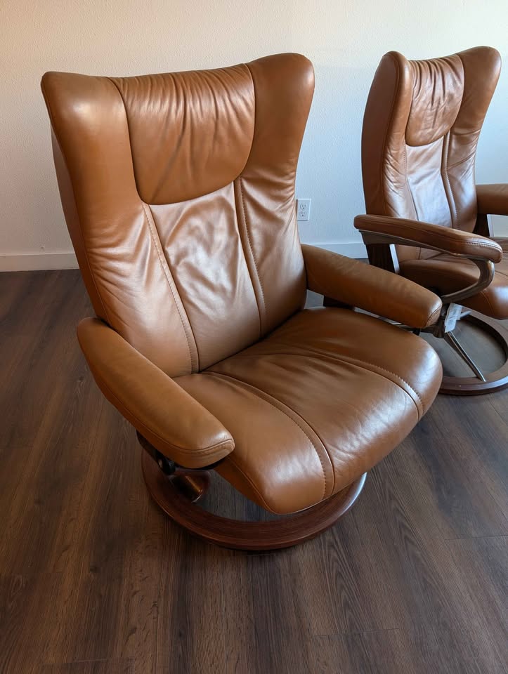 His & Hers Ekornes Stressless Wing Recliners