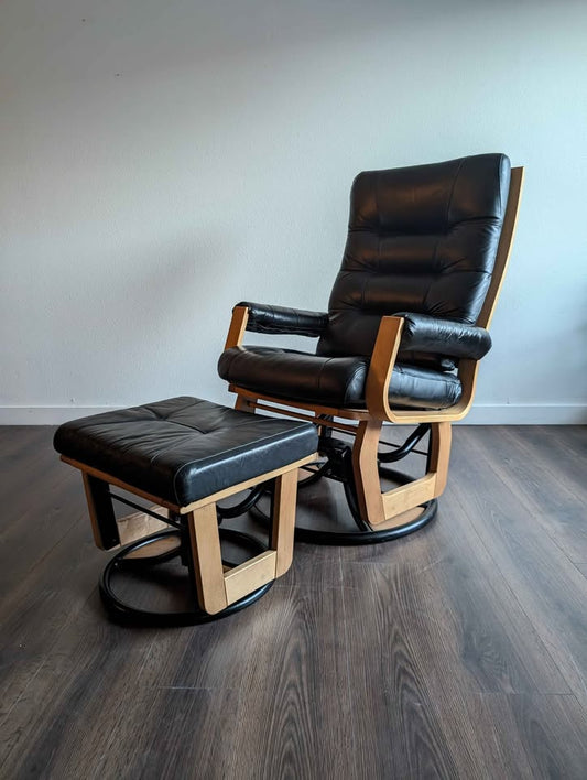 Black Leather Rocker w/ Ottoman by Dutelier