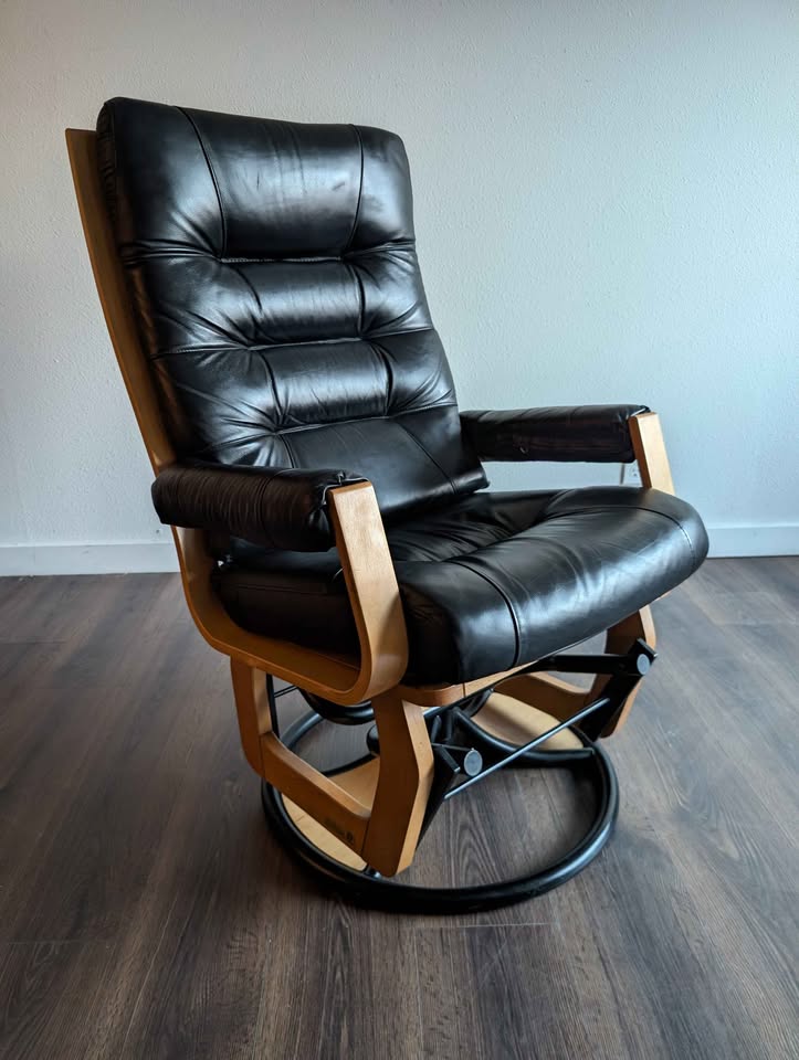 Black Leather Glider Rocker w/ Ottoman by Dutelier
