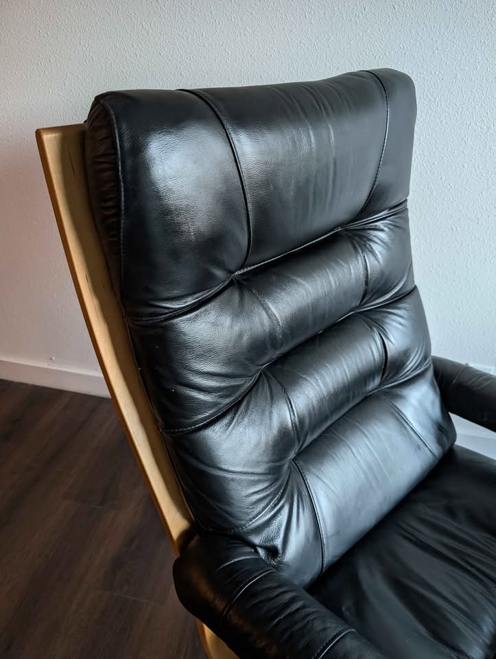 Black Leather Glider Rocker w/ Ottoman by Dutelier