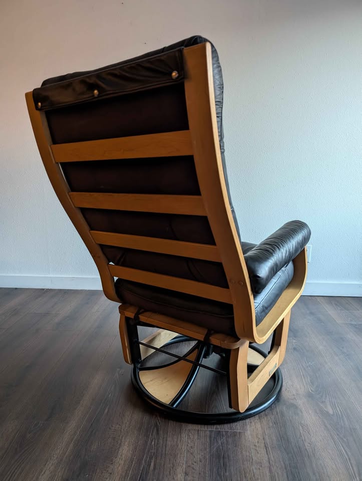 Black Leather Glider Rocker w/ Ottoman by Dutelier