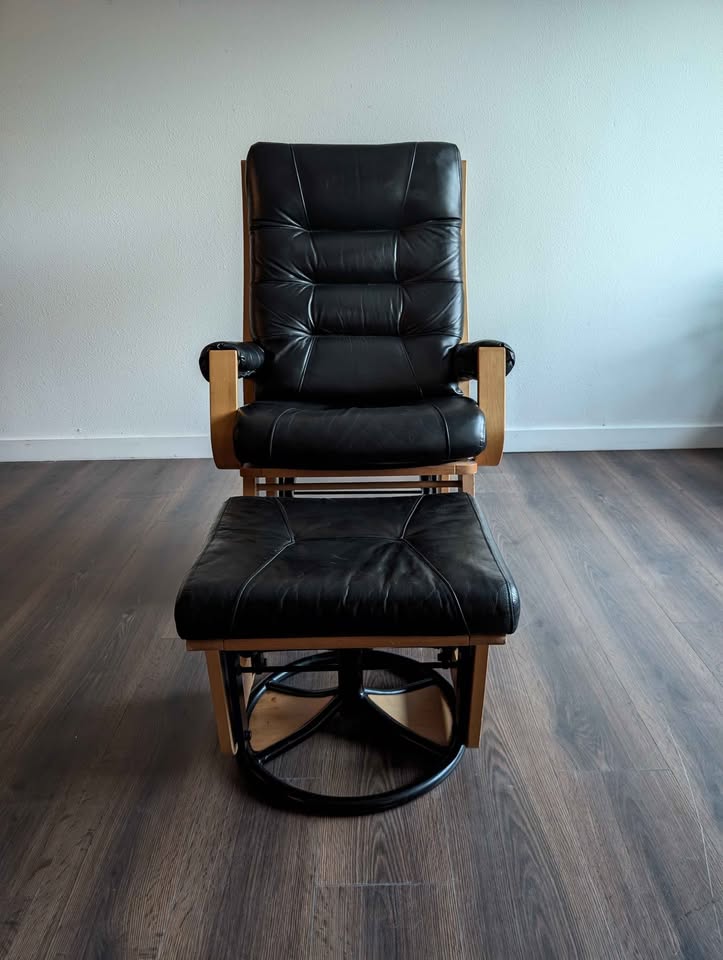 Black Leather Glider Rocker w/ Ottoman by Dutelier