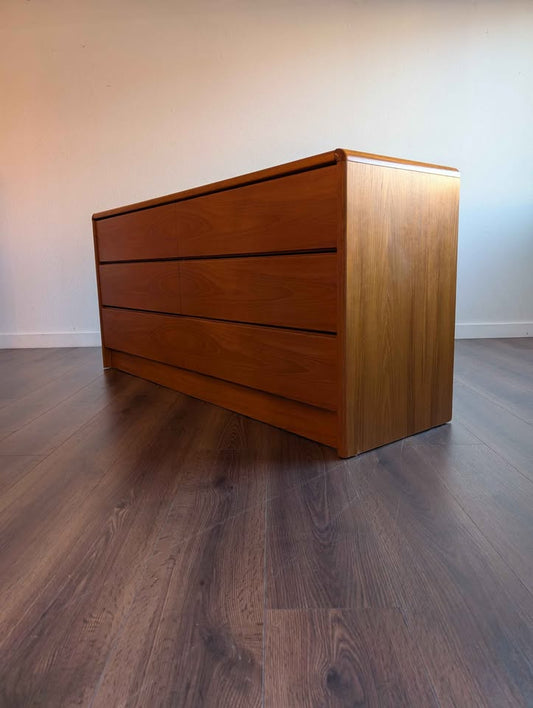 Danish Modern Teak 6 Drawer Lowboy Dresser