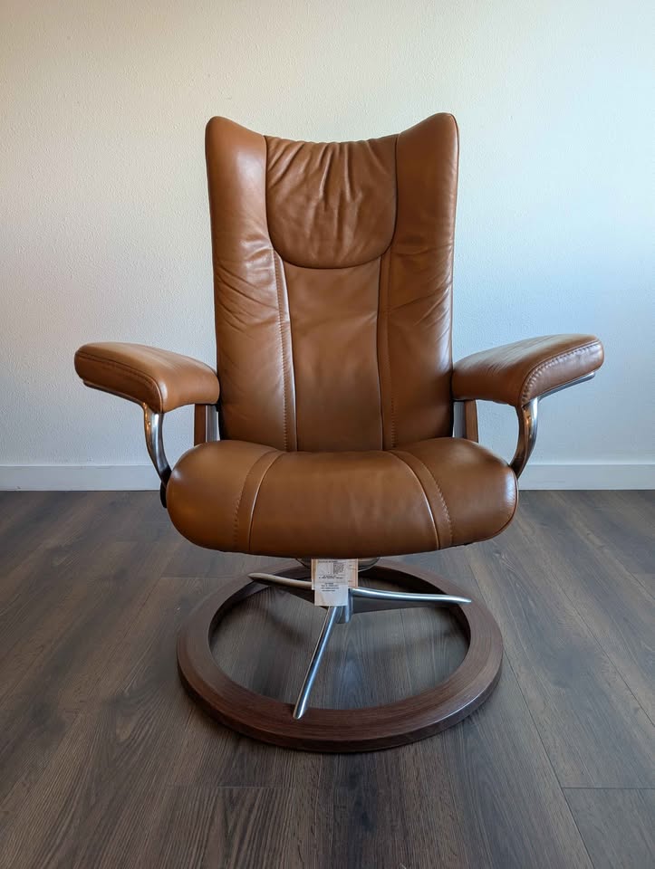 Camel Brown Leather Stressless Wing Recliner by Ekornes