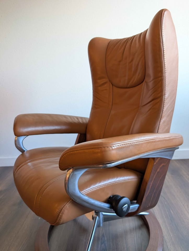 Camel Brown Leather Stressless Wing Recliner by Ekornes