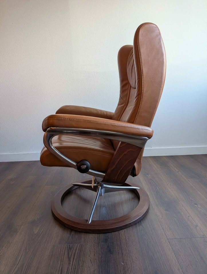 Camel Brown Leather Stressless Wing Recliner by Ekornes