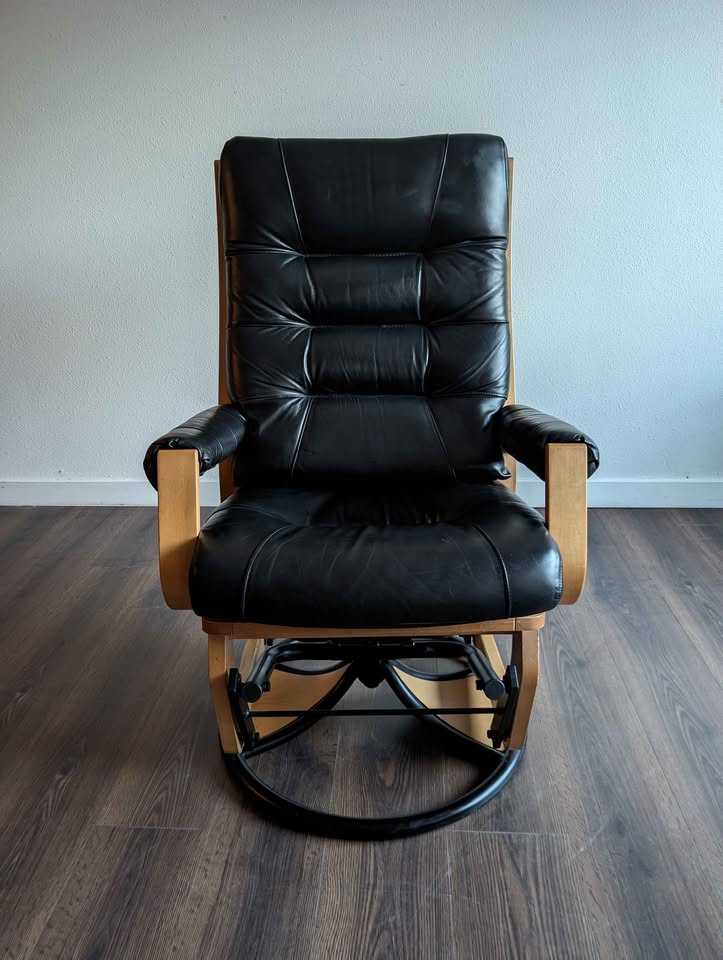 Black Leather Glider Rocker w/ Ottoman by Dutelier