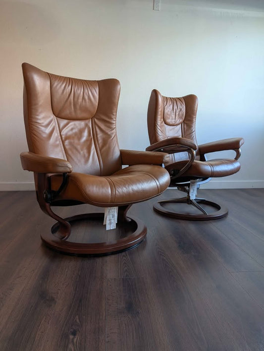 His & Hers Ekornes Stressless Wing Recliners
