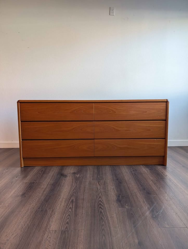 Danish Modern Teak 6 Drawer Lowboy Dresser