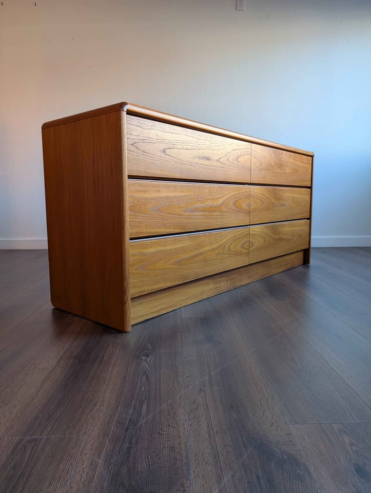 Danish Modern Teak 6 Drawer Lowboy Dresser