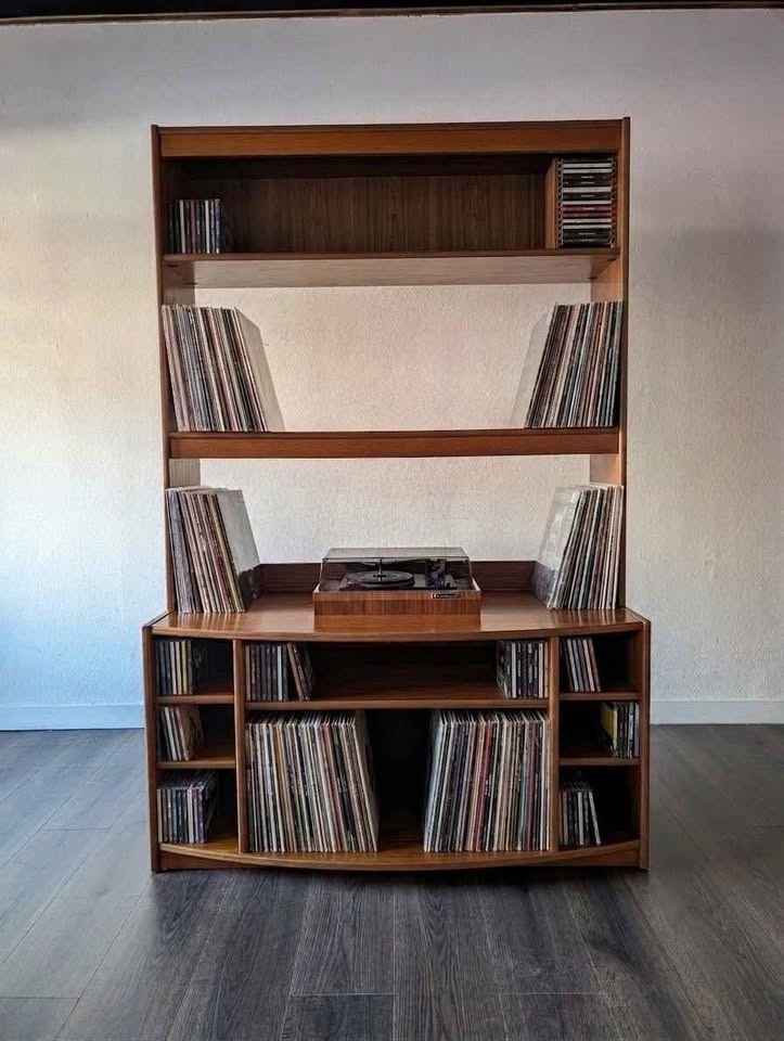 Teak Record Player Media Credenza & Hutch