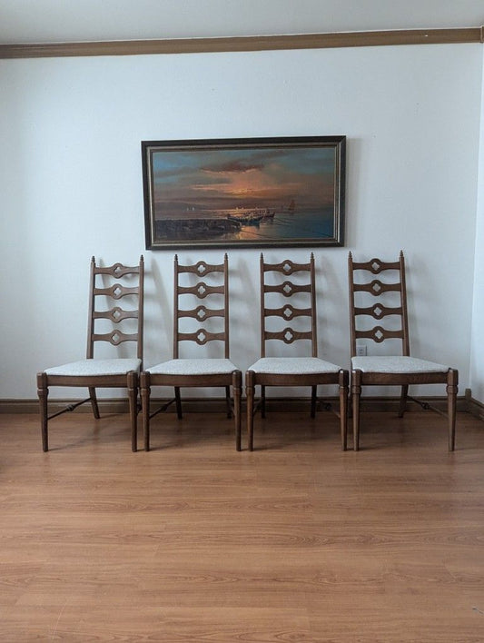 Vintage Mid Century Clover Ladder Back Set Of 4 Dining Chairs