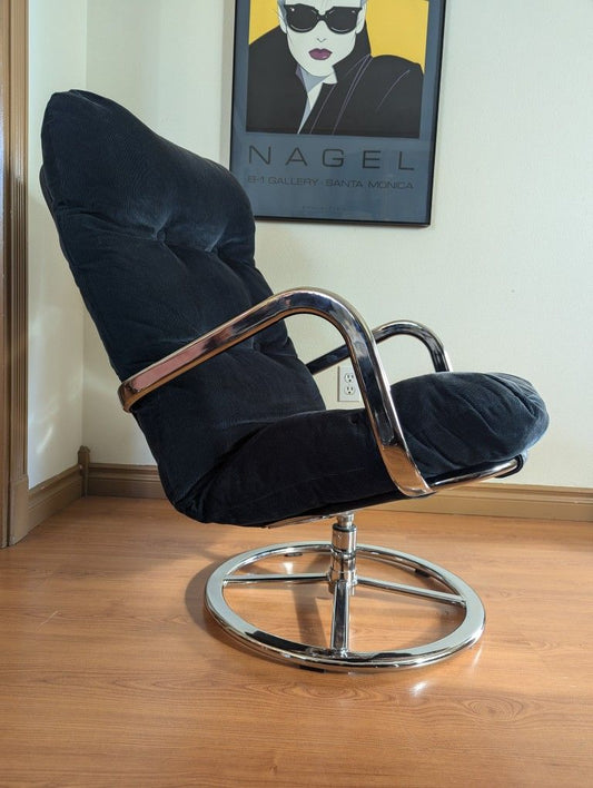 Vintage 1999 Chrome & Corduroy SMEDSTA Swivel Lounge Chair by IKEA