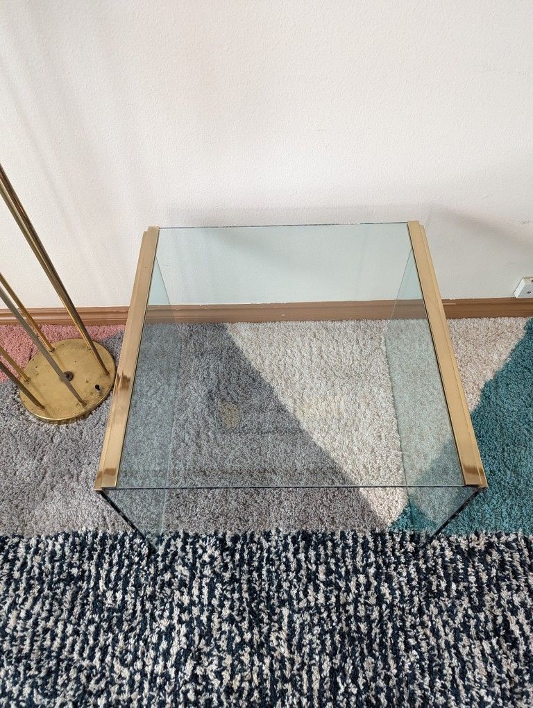 Vintage Glass & Brass Coffee / End Table by Leon Rosen For Pace
