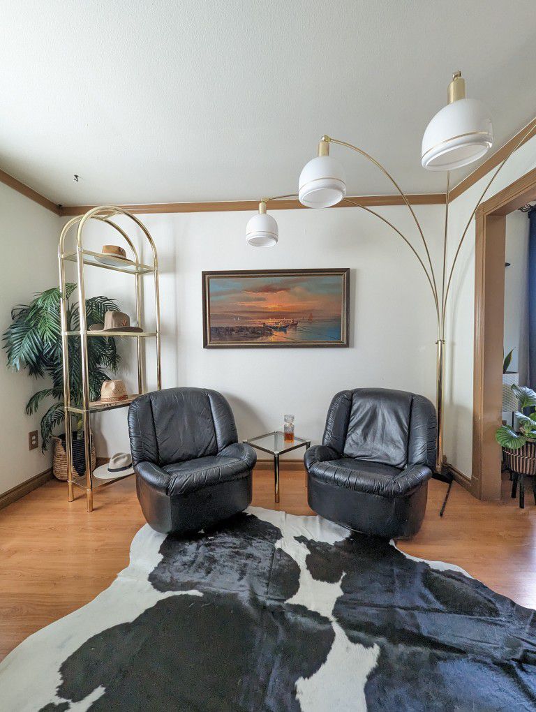 Postmodern Rocking Chair Pair of Postmodern Black Leather Clam Shell Rocking / Swiveling Chairs ...