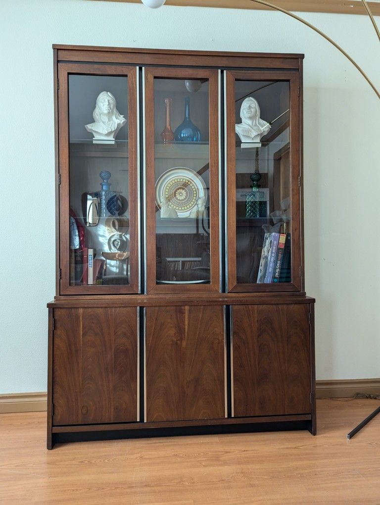 MCM Walnut & Chrome Credenza & China Display