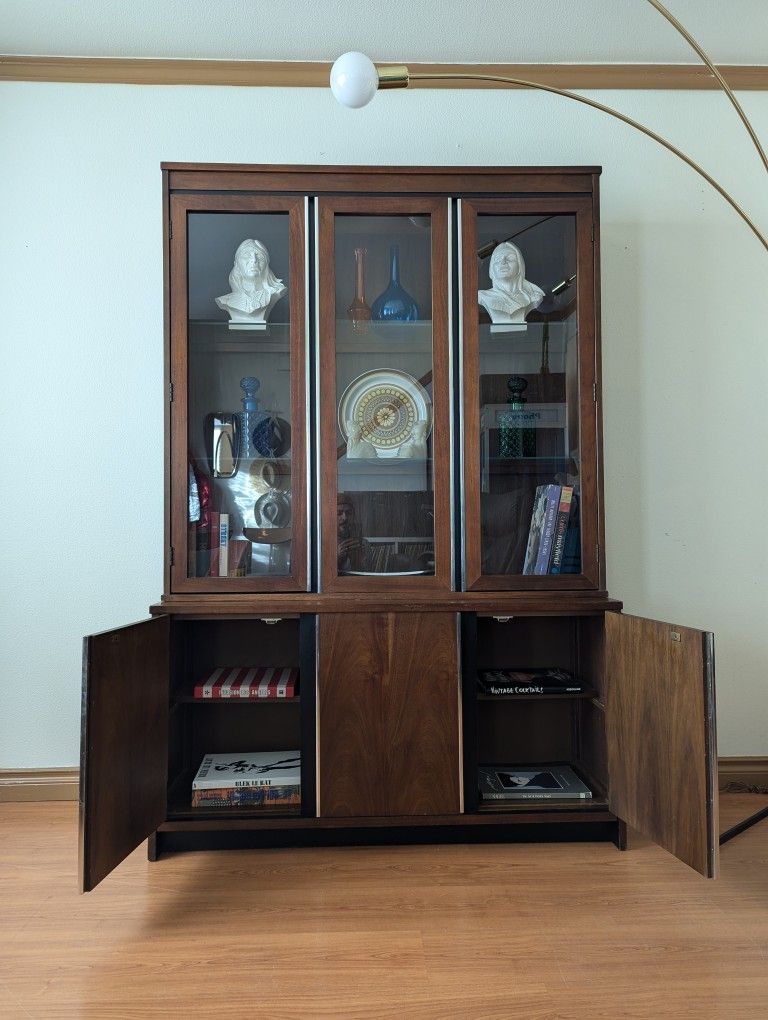 MCM Walnut & Chrome Credenza & China Display
