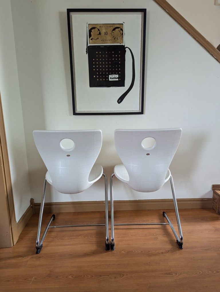 Verner Panton PantoSwing Lupo Pair of White & Chrome Desk Chairs