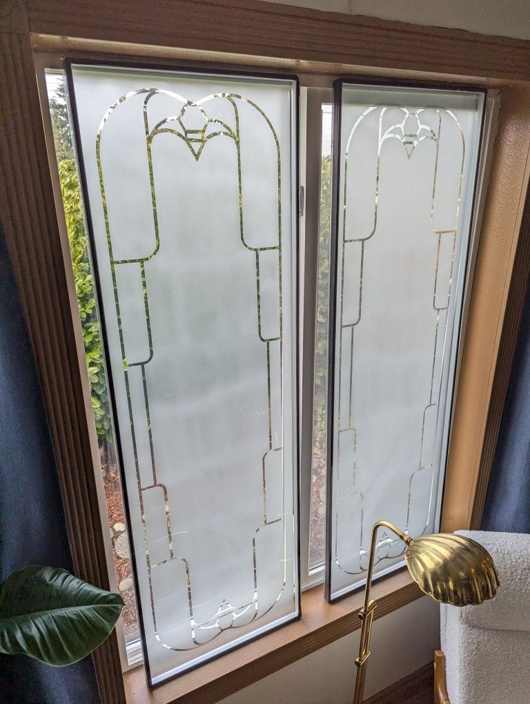 Pair of Art Deco Style Frosted Glass Privacy Windows
