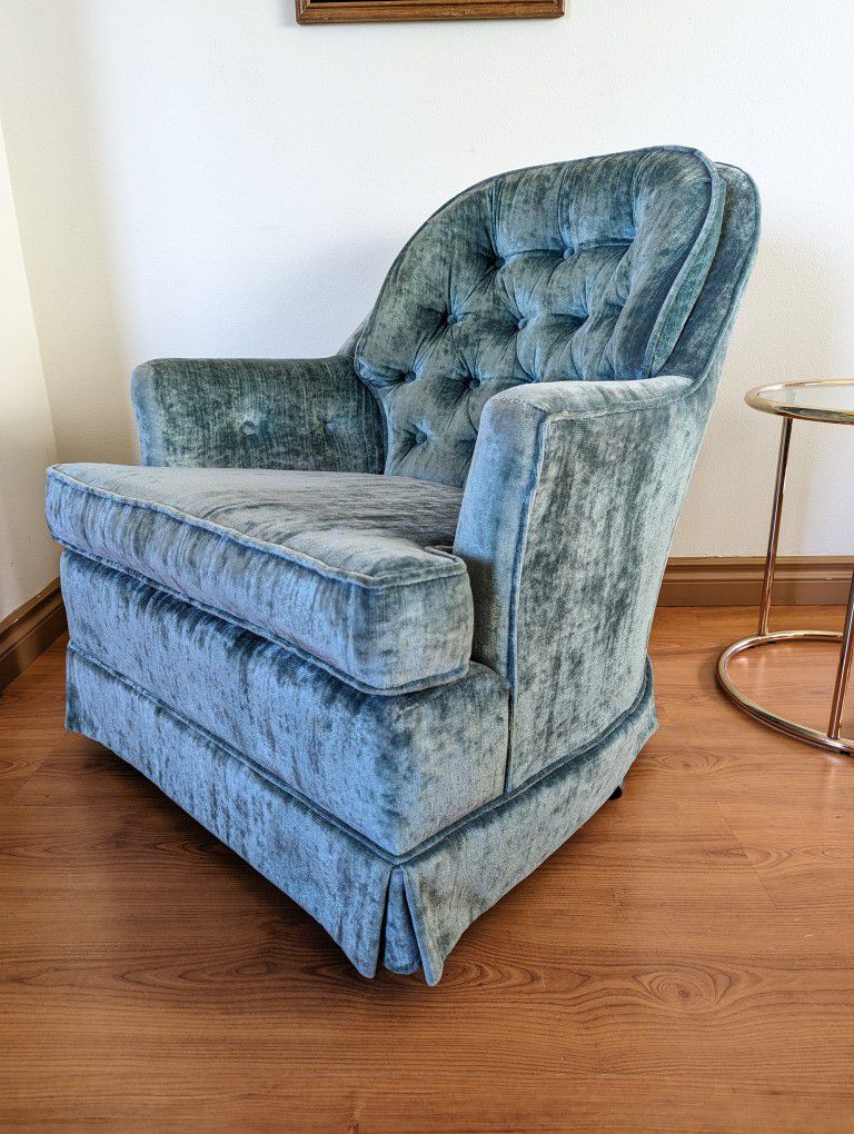 Mid Century Velvet Rocker / Tufted Back Vintage Boho Rocking Chair