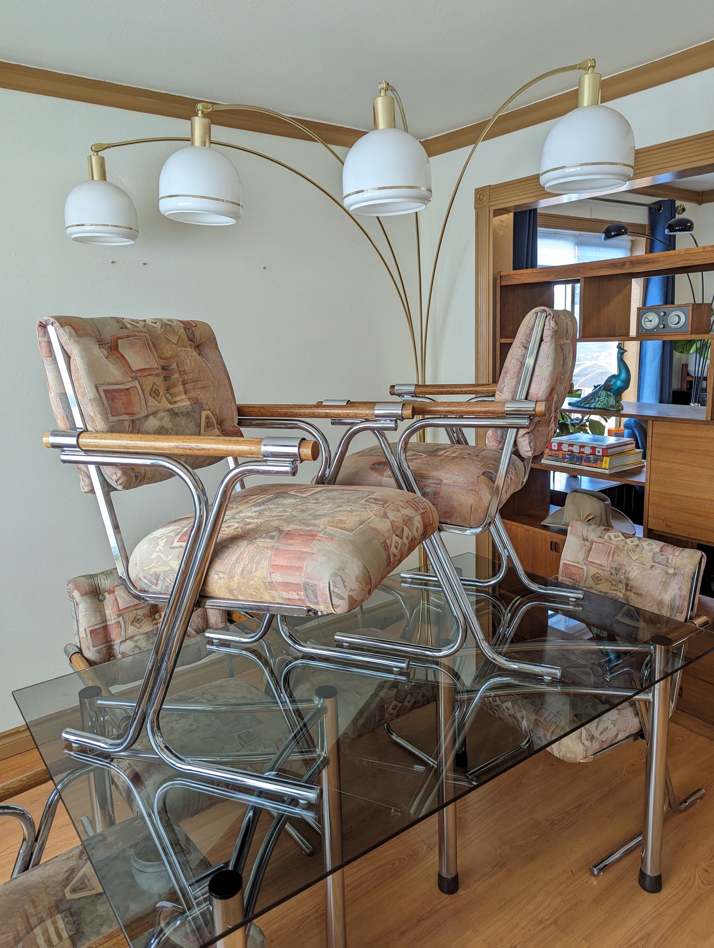 MCM Cleo Baldon Style Dining Chairs Set of 6 Chrome & Wood