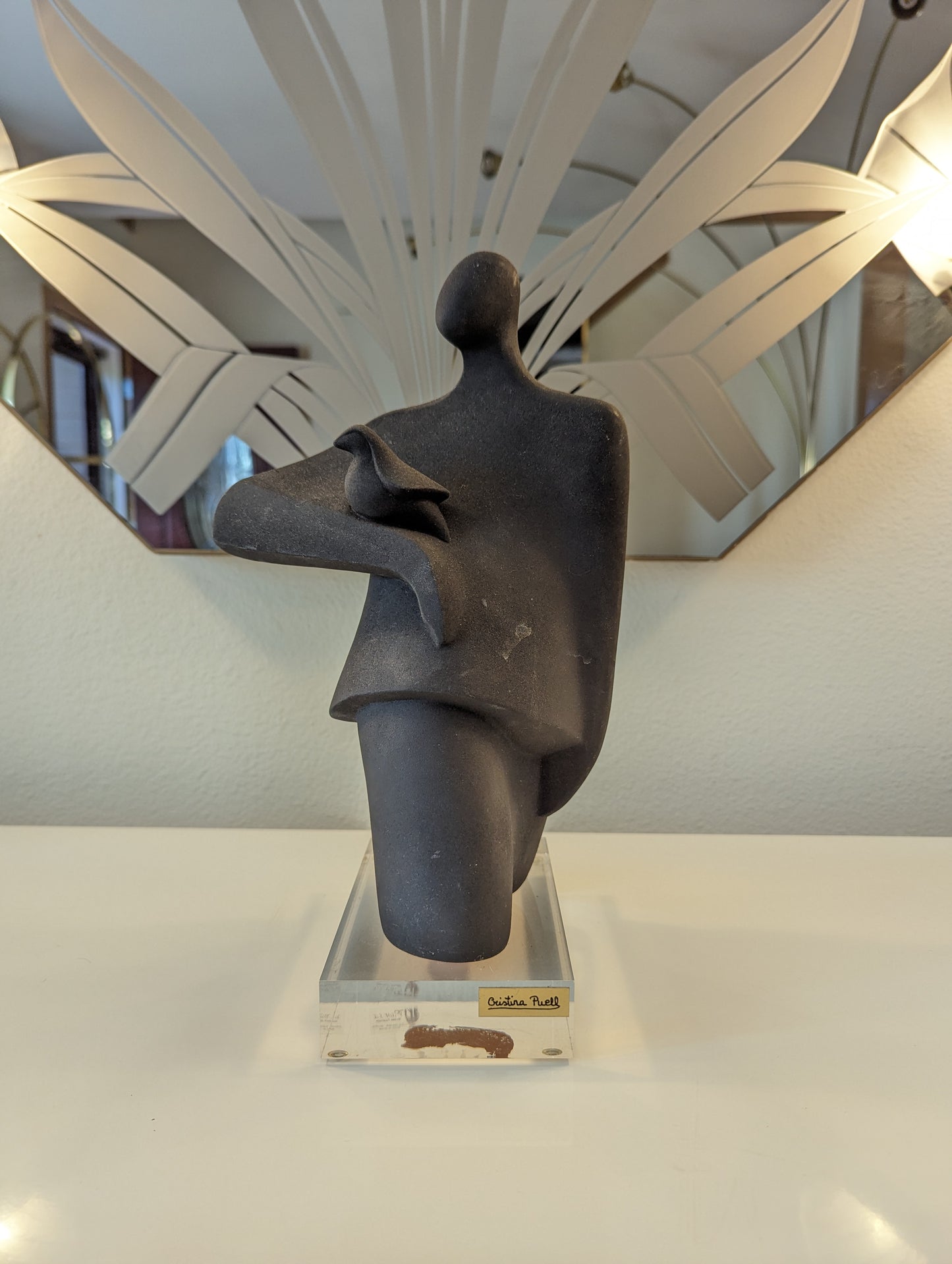 Woman & Bird Statue by Cristina Puell Signed