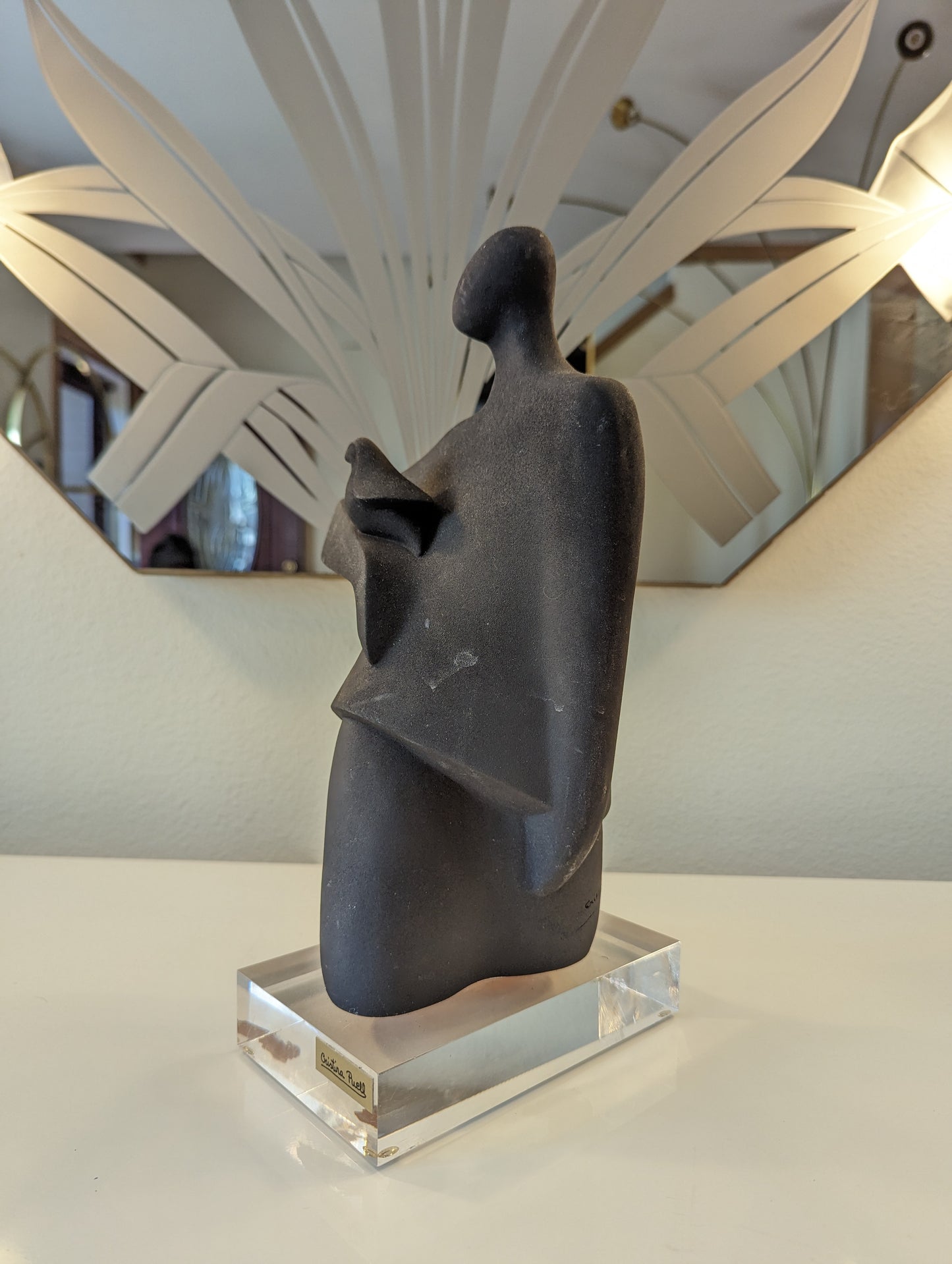 Woman & Bird Statue by Cristina Puell Signed