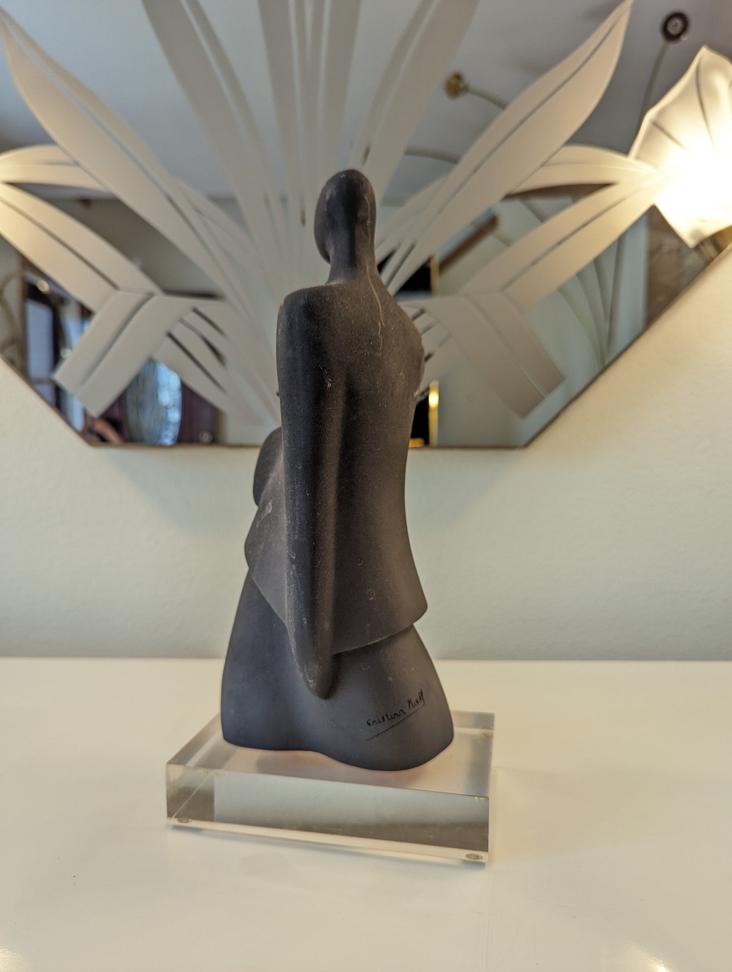 Woman & Bird Statue by Cristina Puell Signed
