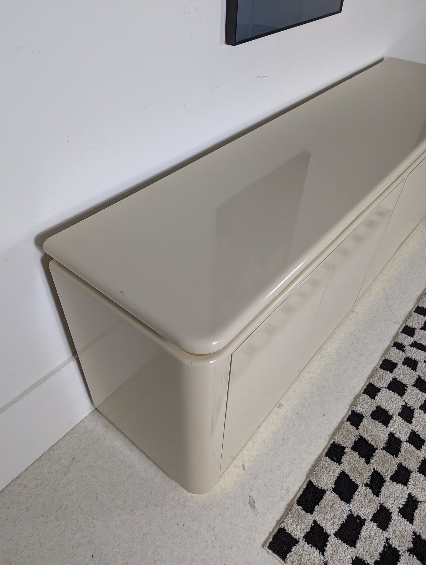 Postmodern Lacquered Cream & Gold 4 Door Credenza