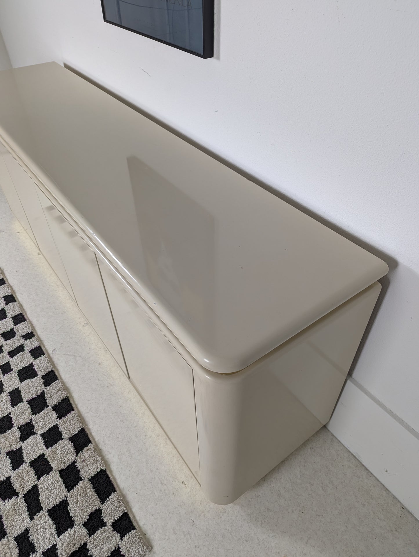 Postmodern Lacquered Cream & Gold 4 Door Credenza