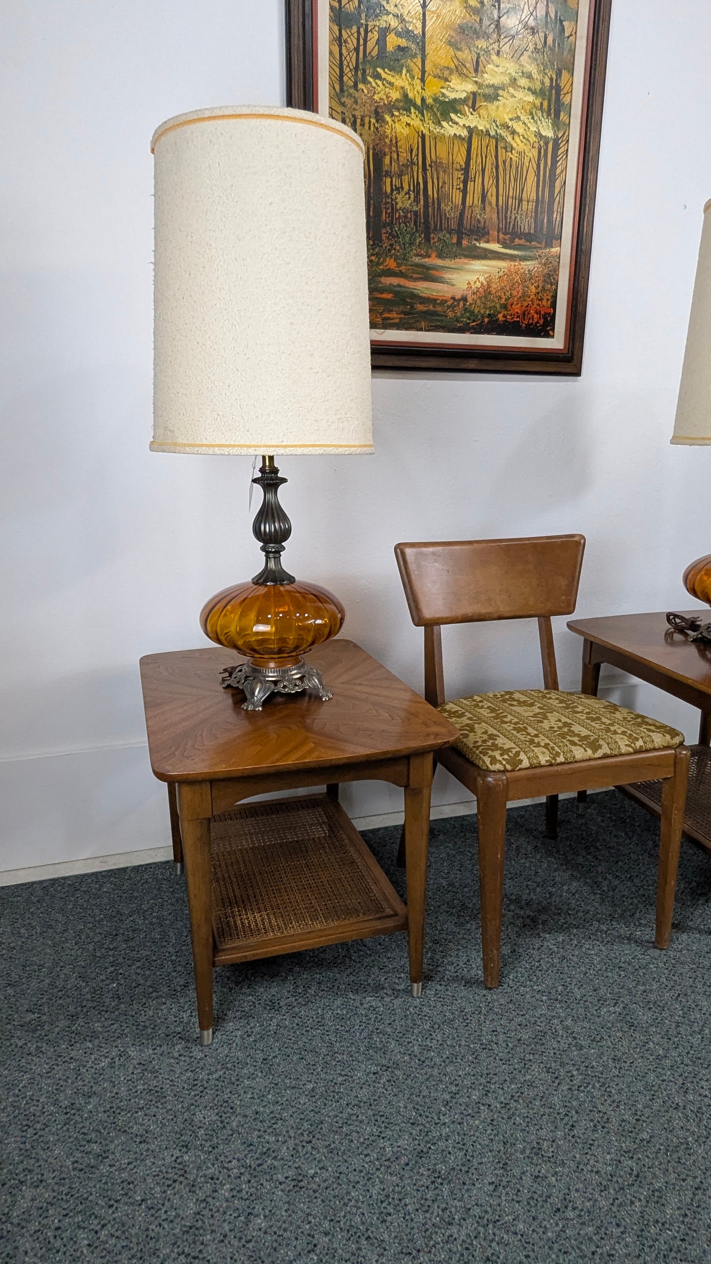 Vintage Retro Hollywood Regency Amber Glass Pair of Lamps