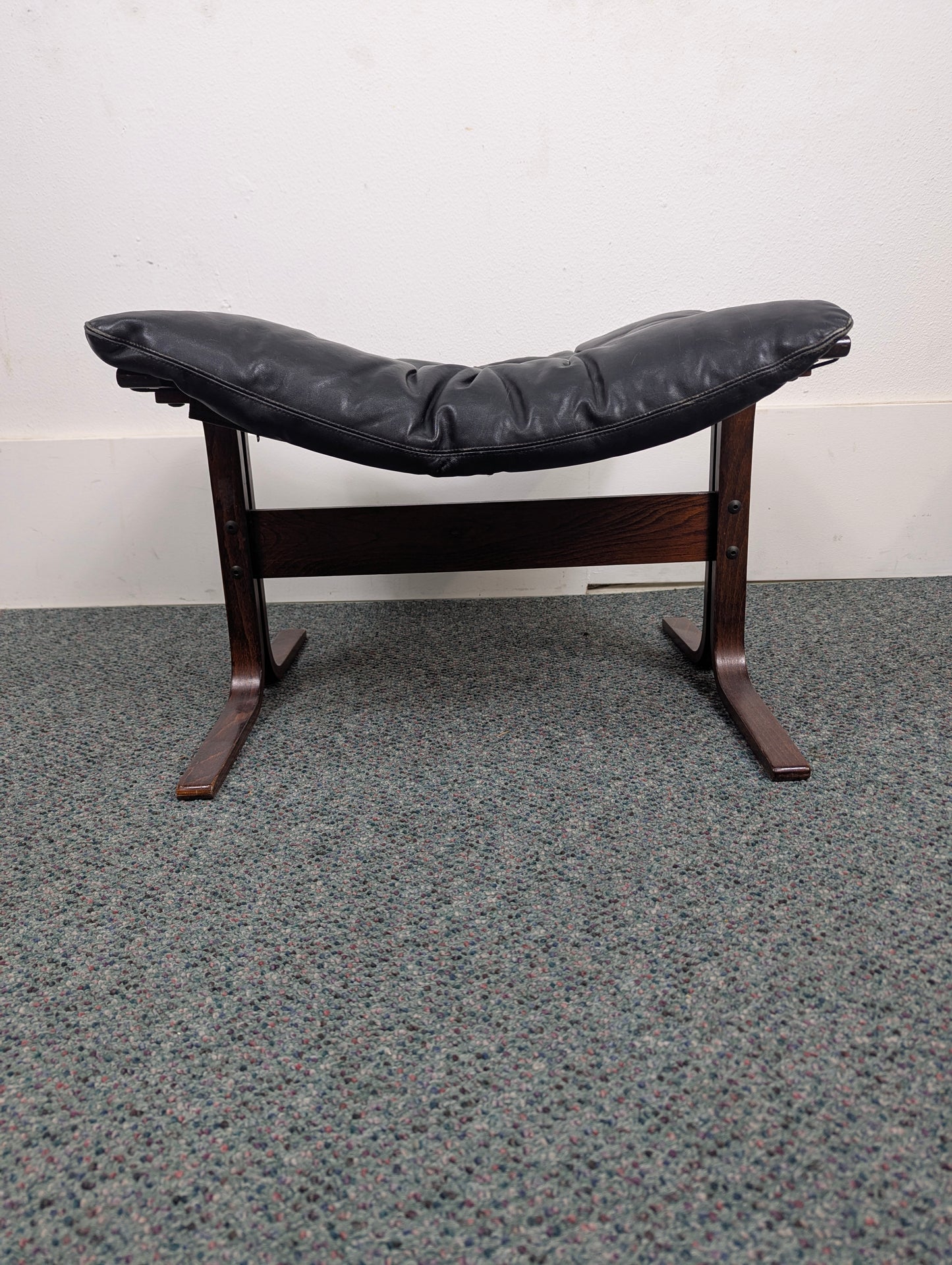 Vintage Westnofa Siesta Black Leather Ottoman Footstool