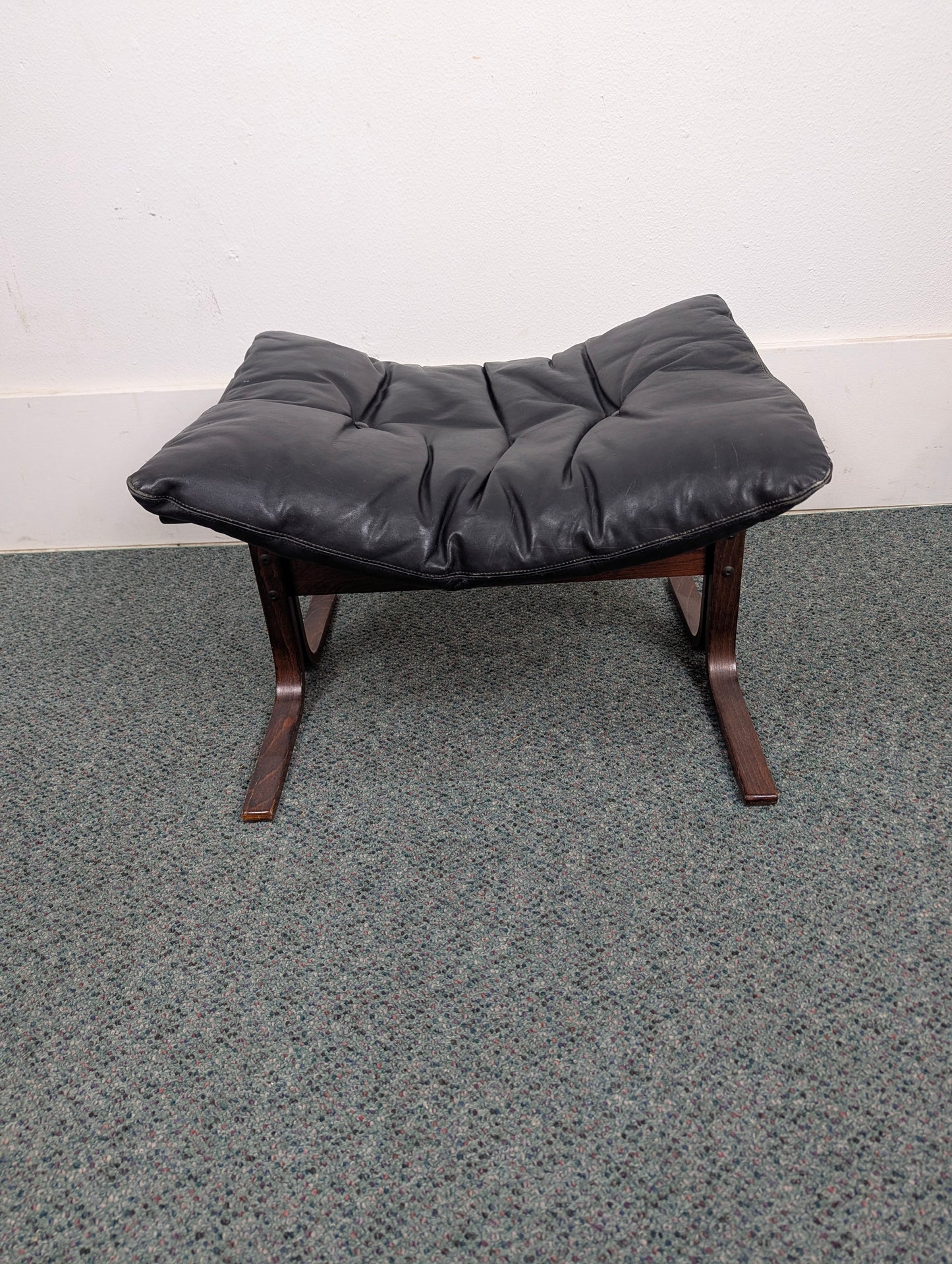 Vintage Westnofa Siesta Black Leather Ottoman Footstool