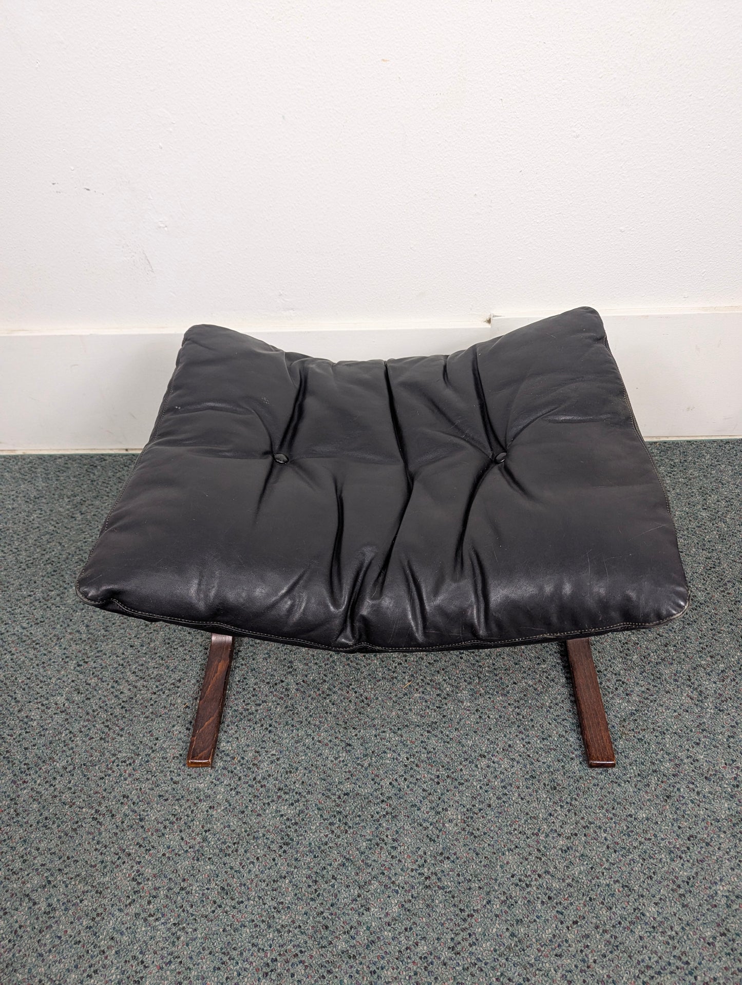 Vintage Westnofa Siesta Black Leather Ottoman Footstool