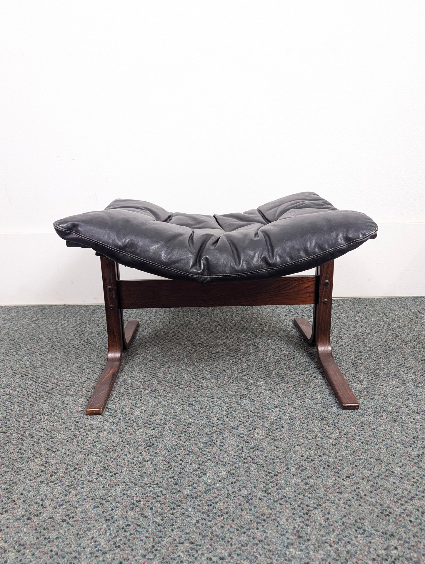 Vintage Westnofa Siesta Black Leather Ottoman Footstool
