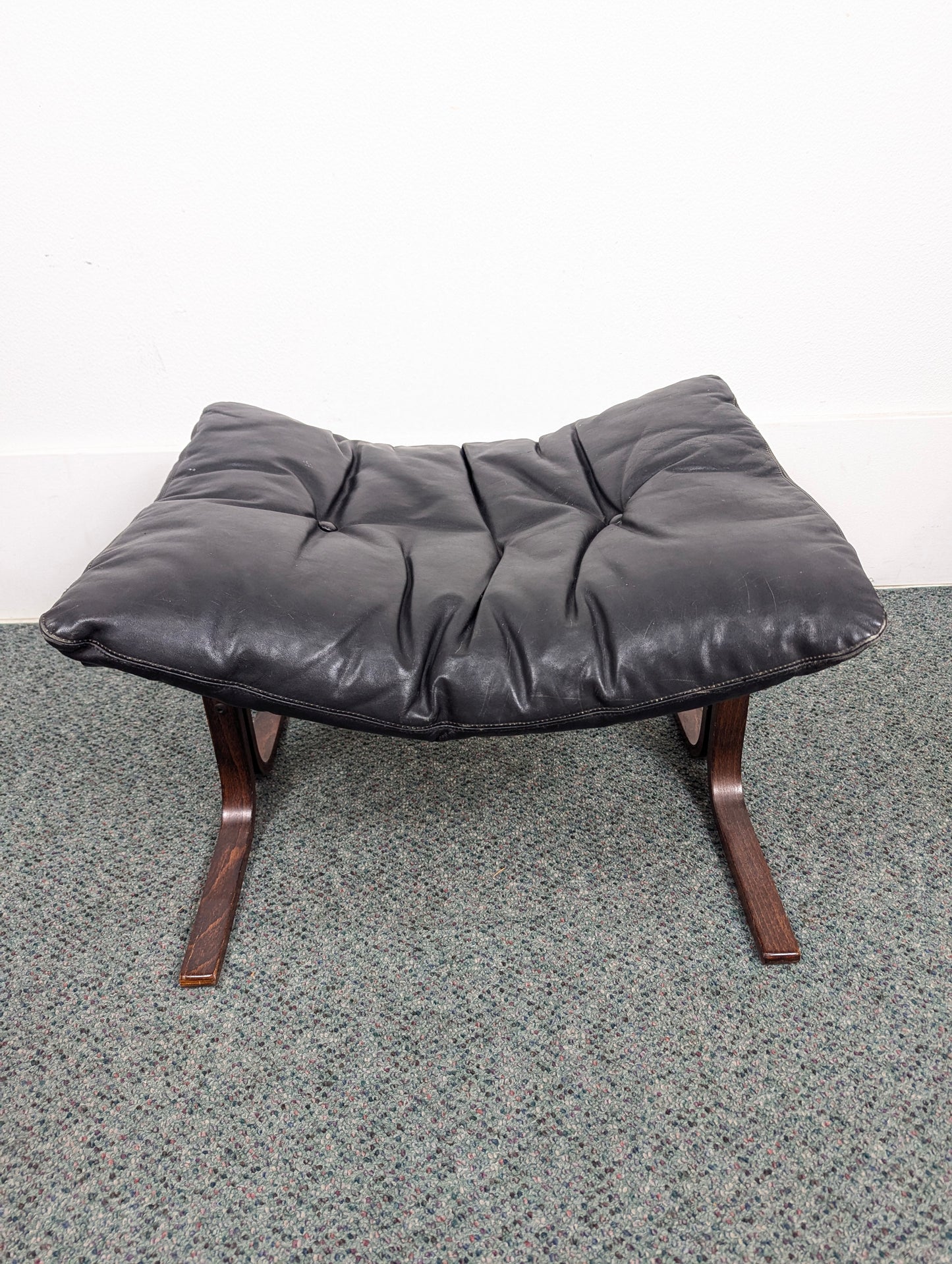 Vintage Westnofa Siesta Black Leather Ottoman Footstool
