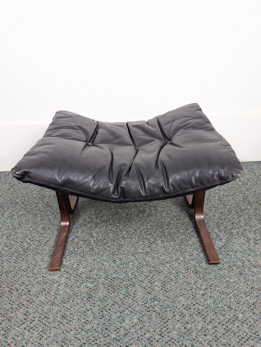 Vintage Westnofa Siesta Black Leather Ottoman Footstool