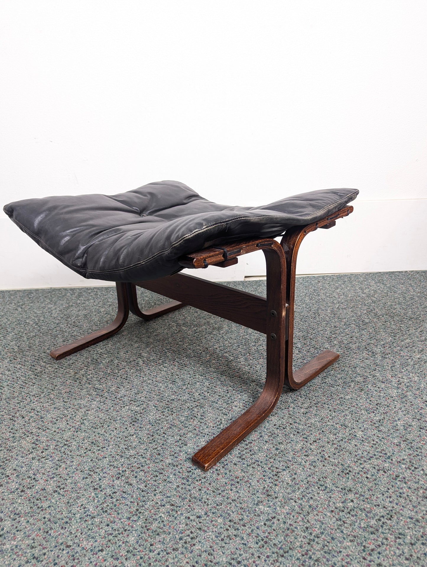 Vintage Westnofa Siesta Black Leather Ottoman Footstool