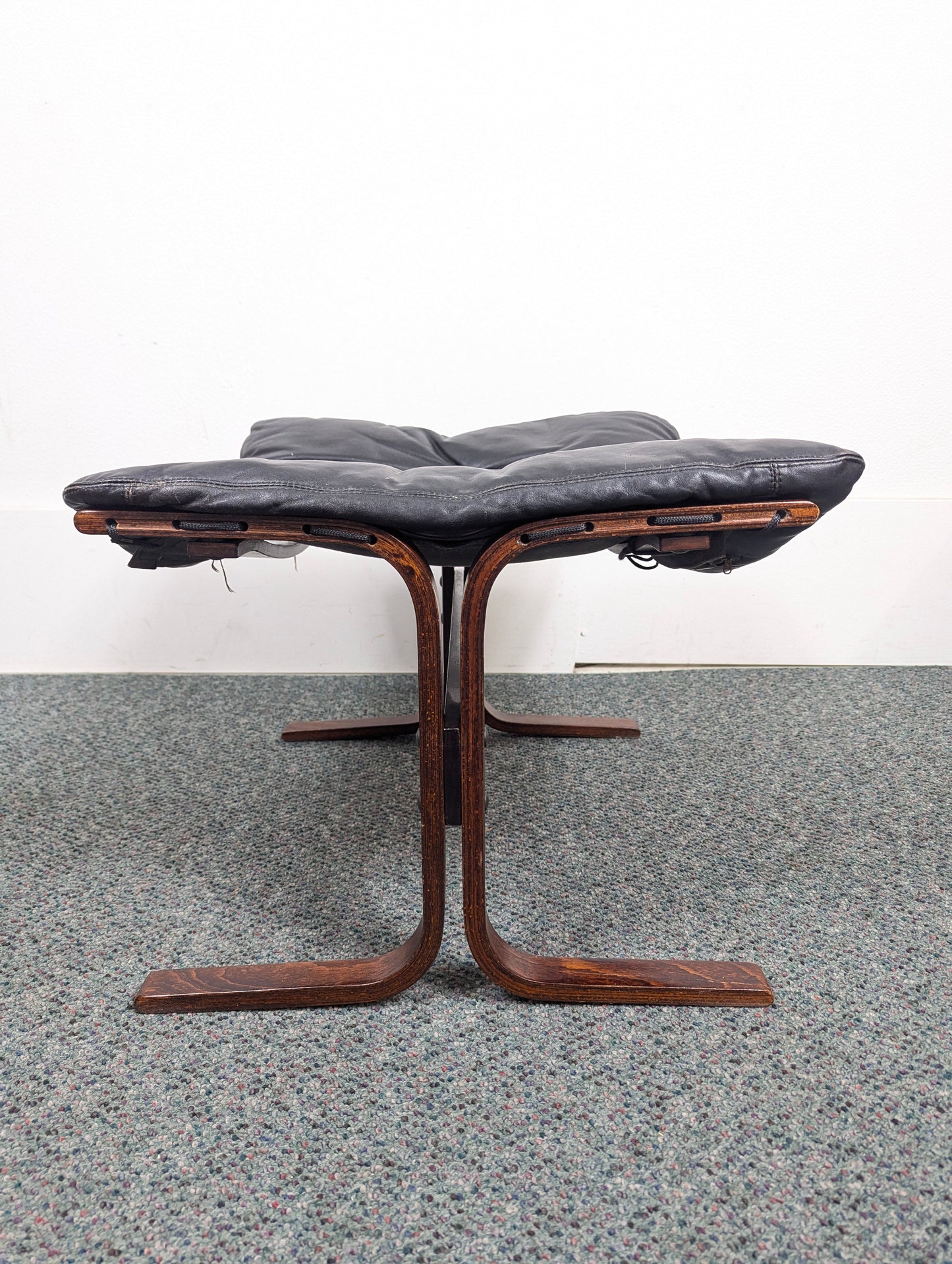 Vintage Westnofa Siesta Black Leather Ottoman Footstool