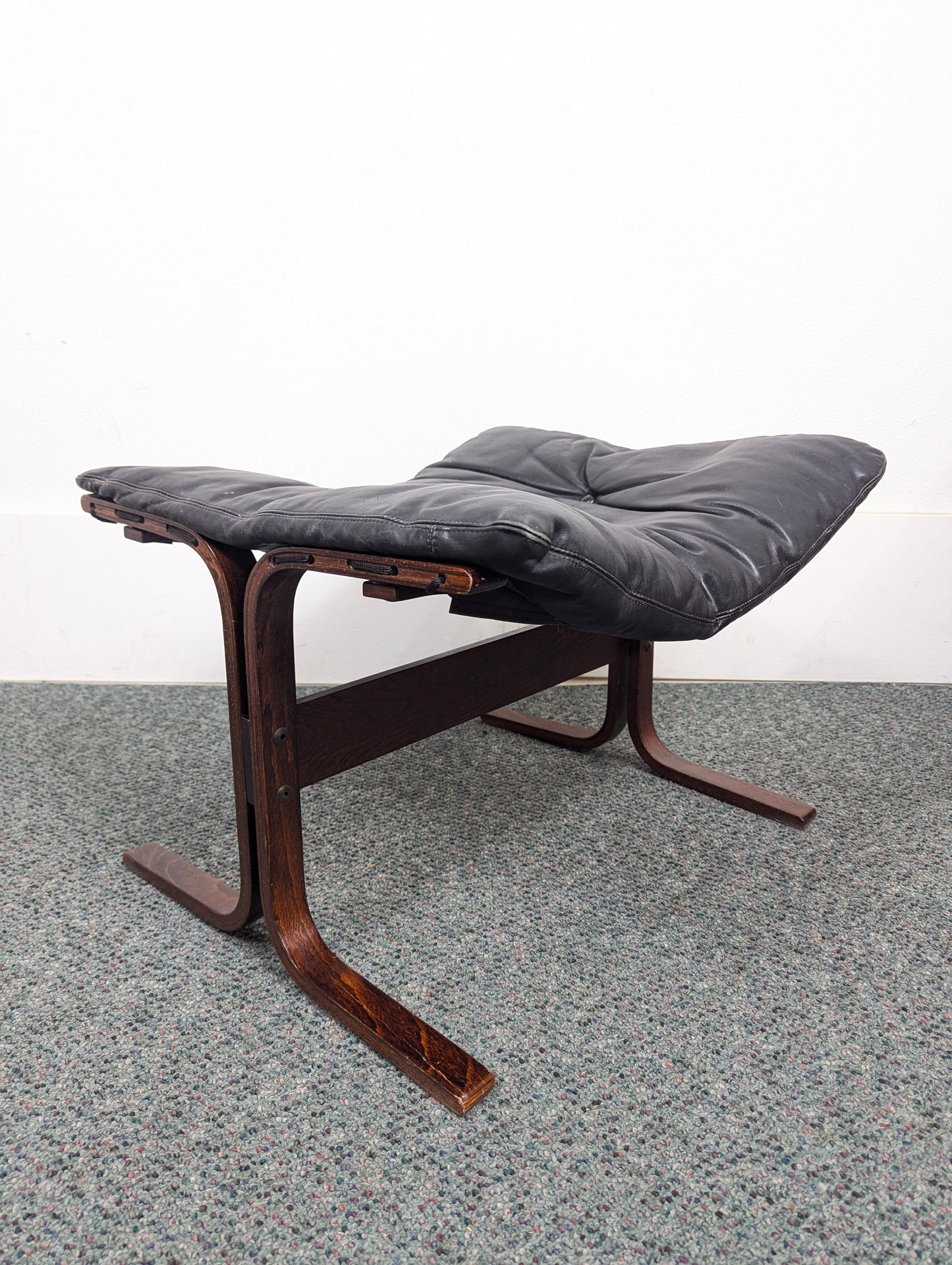 Vintage Westnofa Siesta Black Leather Ottoman Footstool