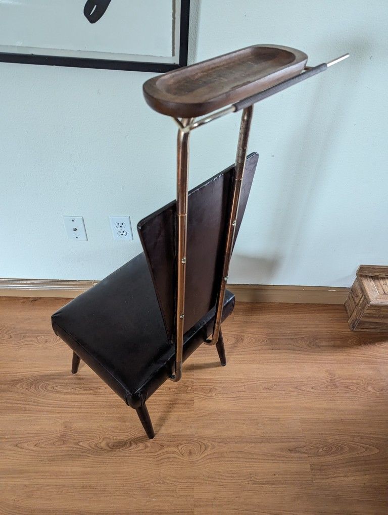 Folding Chair Vintage Valet Stand With Seat Vintage MCM Dark Brown