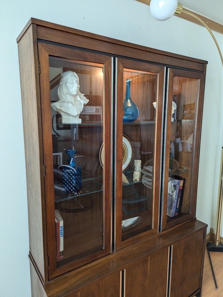 MCM Walnut & Chrome Credenza & China Display