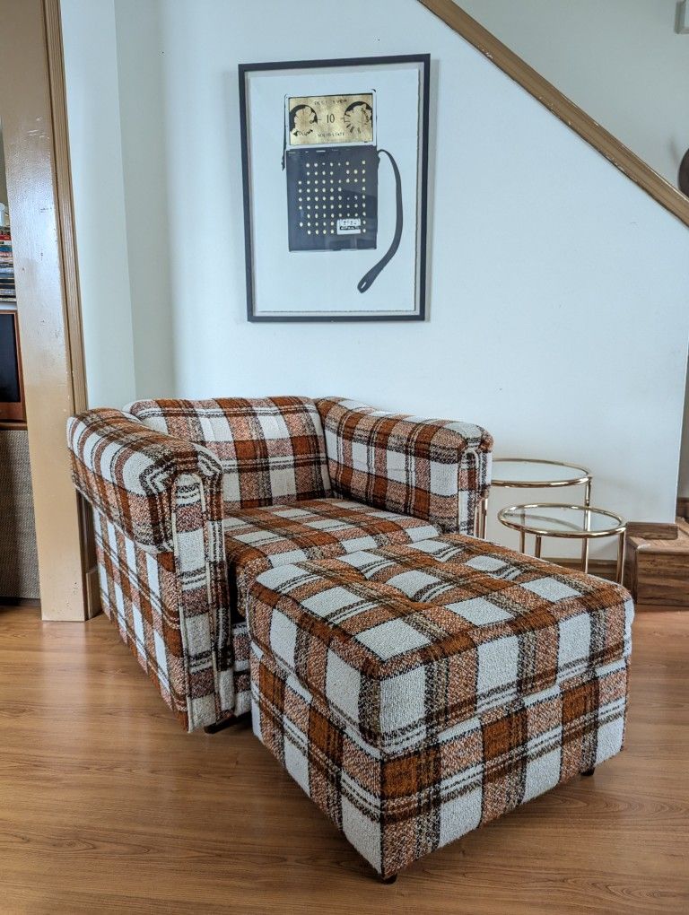 MCM Plaid Club Lounge Chair & Ottoman by Stanton Ind.