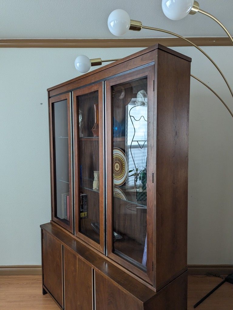 MCM Walnut & Chrome Credenza & China Display