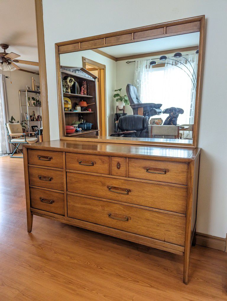 Mid Century Modern Large Pecan Wood Framed MIRROR ONLY by Drexel