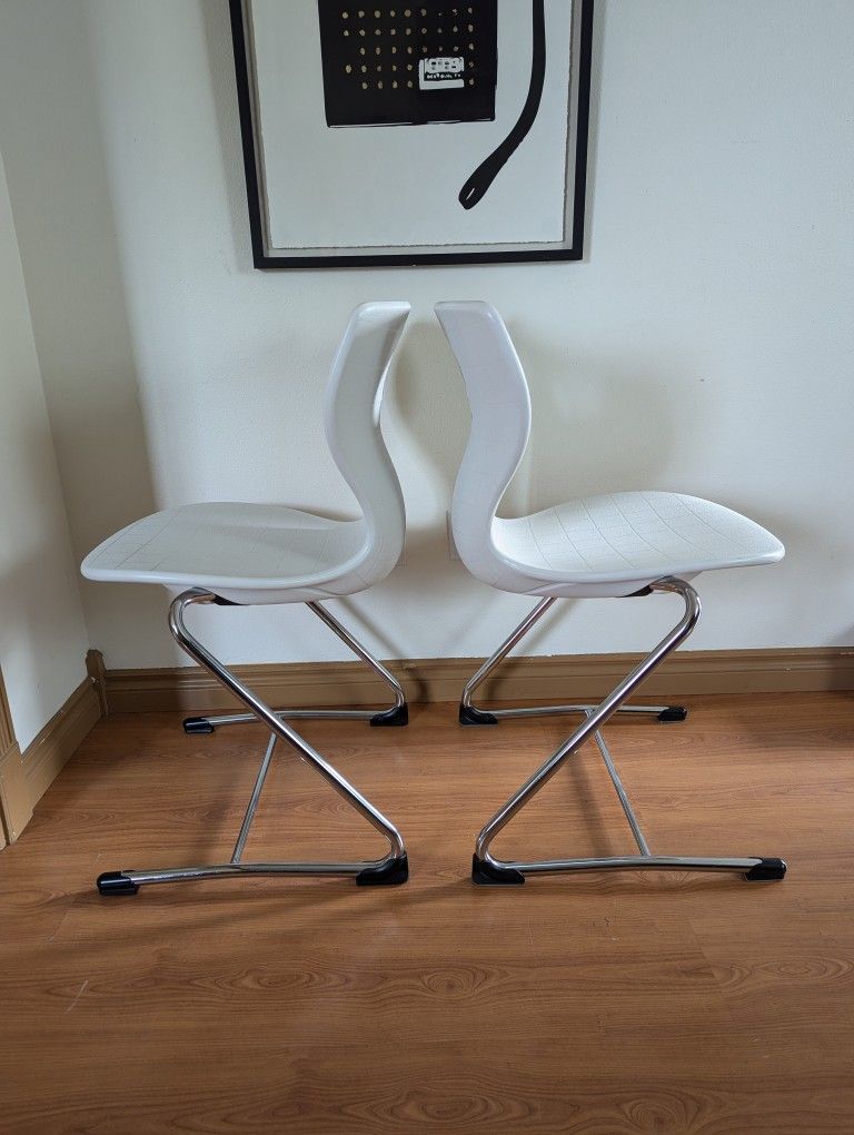 Verner Panton PantoSwing Lupo Pair of White & Chrome Desk Chairs